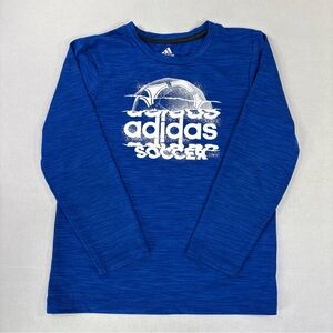 Adidas Youth Soccer Shirt Size 7 Blue Long Sleeve Graphic Tee Polyester
